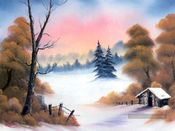 Arbres d’automne après la première neige Bob Ross Paysage Peinture à l'huile